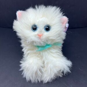 DSI Kitty Kitten Snowball Plush 2001 Purrs White Persian Cat Blue Eyes Bow Tag